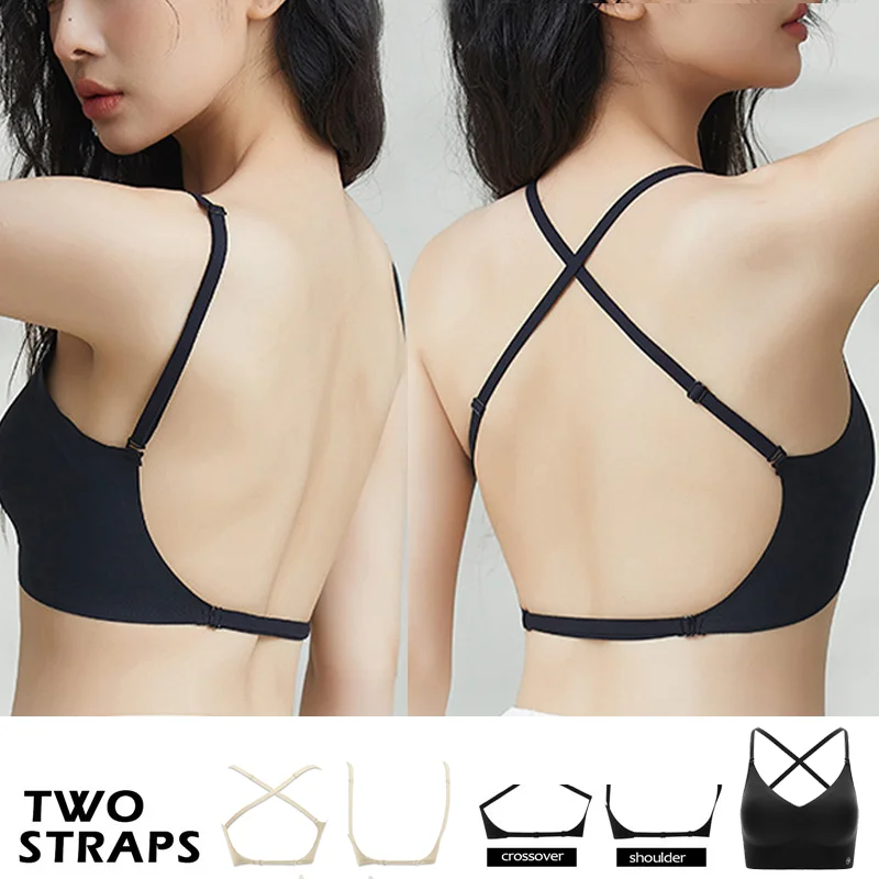 Open Back Sexy Invisible Bra U-shaped Back Women Lingerie Thin Vest Seamles Backless Summer Triangle Cup Gathered Strapless Bra