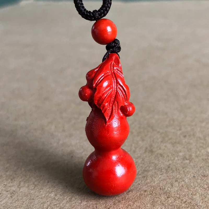 Natural raw ore cinnabar gourd pendant men's and women's necklace Ping An child carries good luck Fu Lu pendant