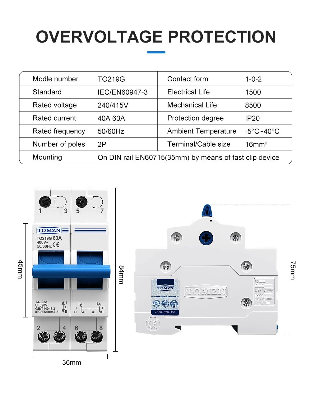 TOMZN 2P 63A MTS Manueller Doppelstrom-Umschalter mit Verriegelung und Leistungsschalter – Detail 10
