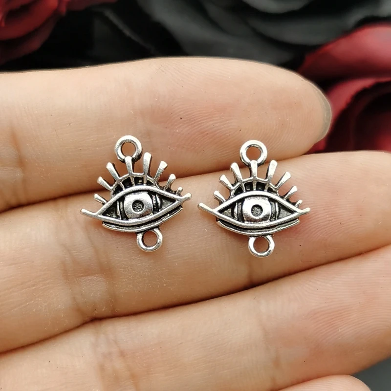 10pcs 15*13mm Retro Silver colour All Seeing Eye Charm Evil Eye Connector Pendants DIY Handmade Crafts Jewelry Accessories