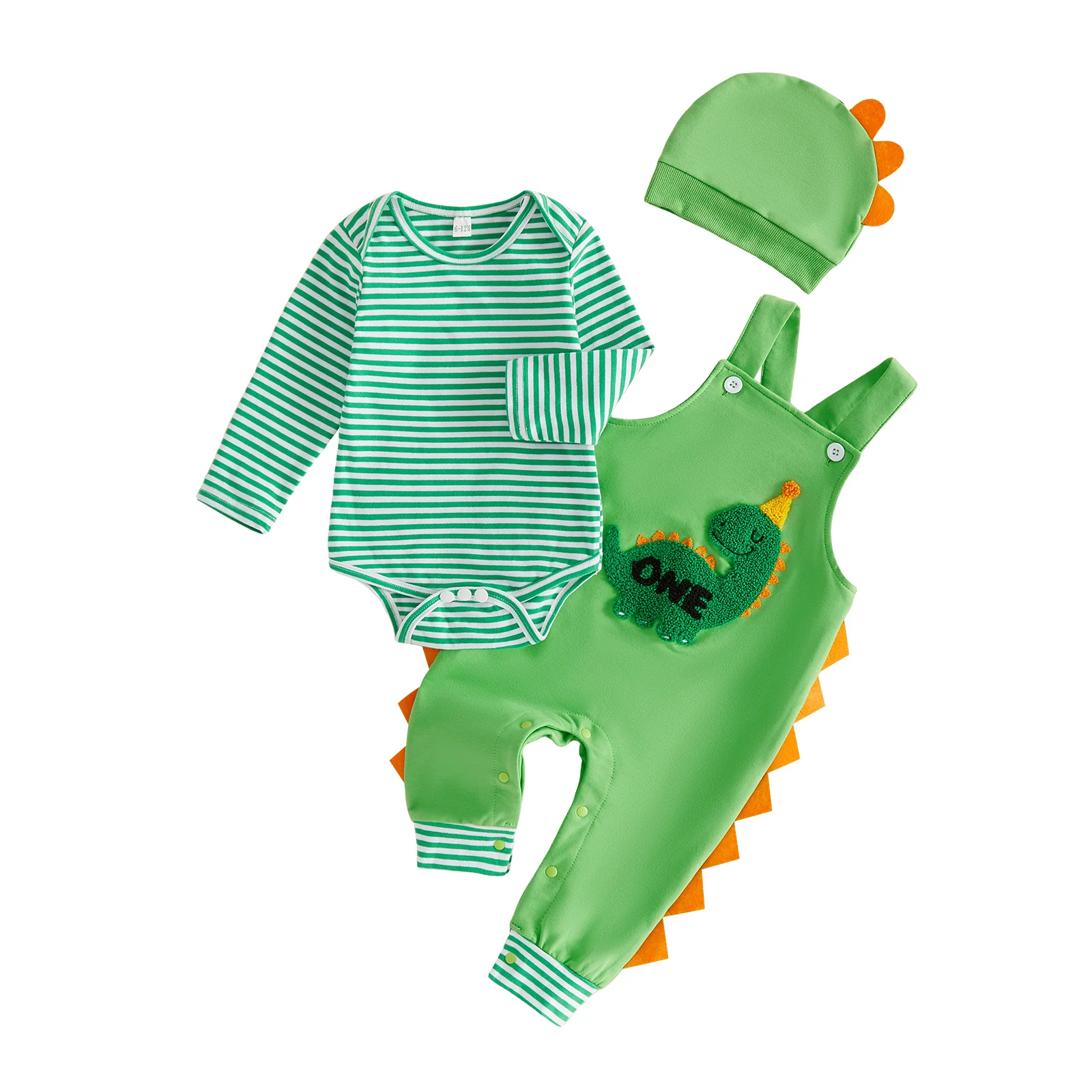 Baby Boys Birthday Outfits Long Sleeve Striped Romper with Overalls Hat