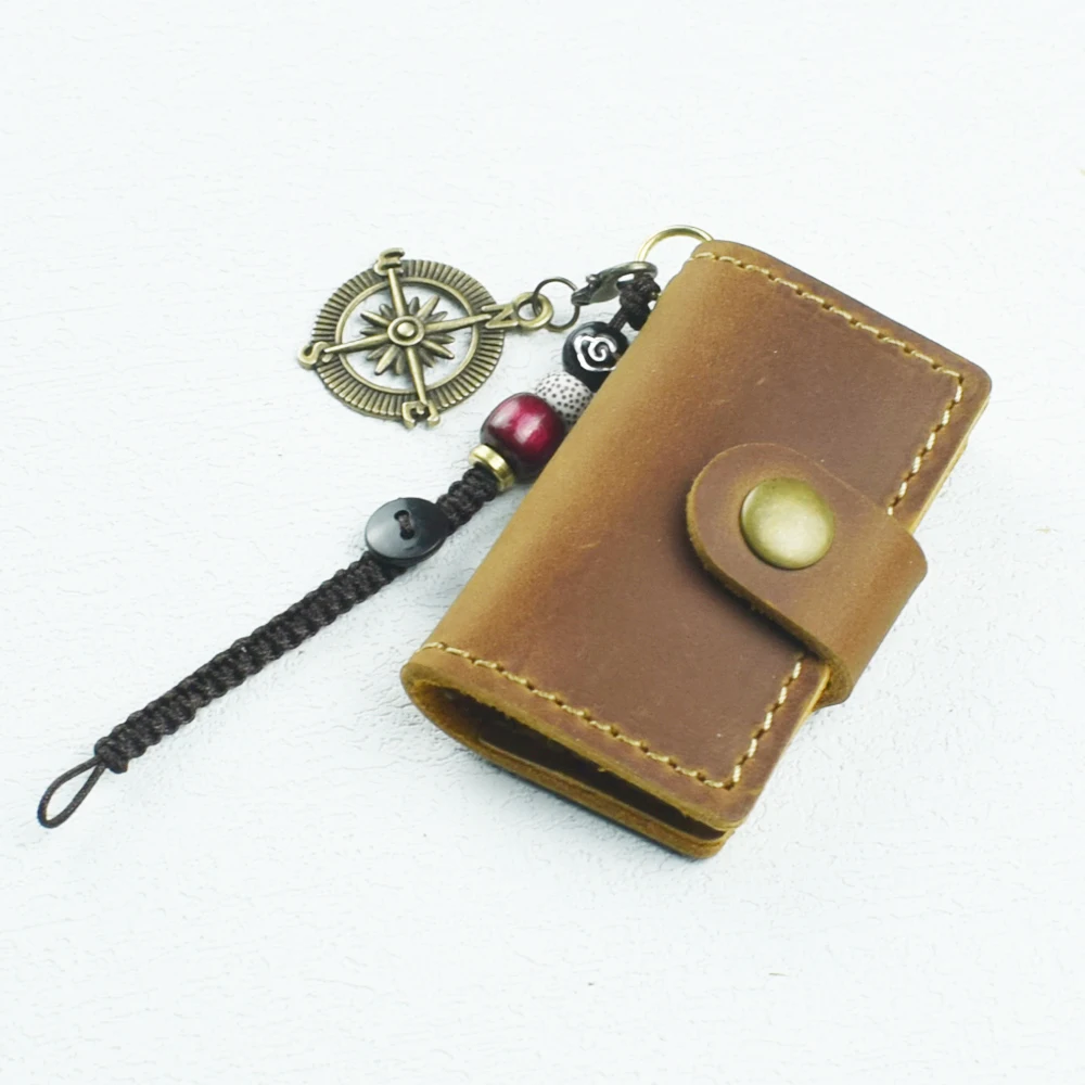 Mini Traveler's Notebook TN - Crafted Leather Charm with Retro Compass Badge Notepad Sketchbook Note Book Journal Dream Diary