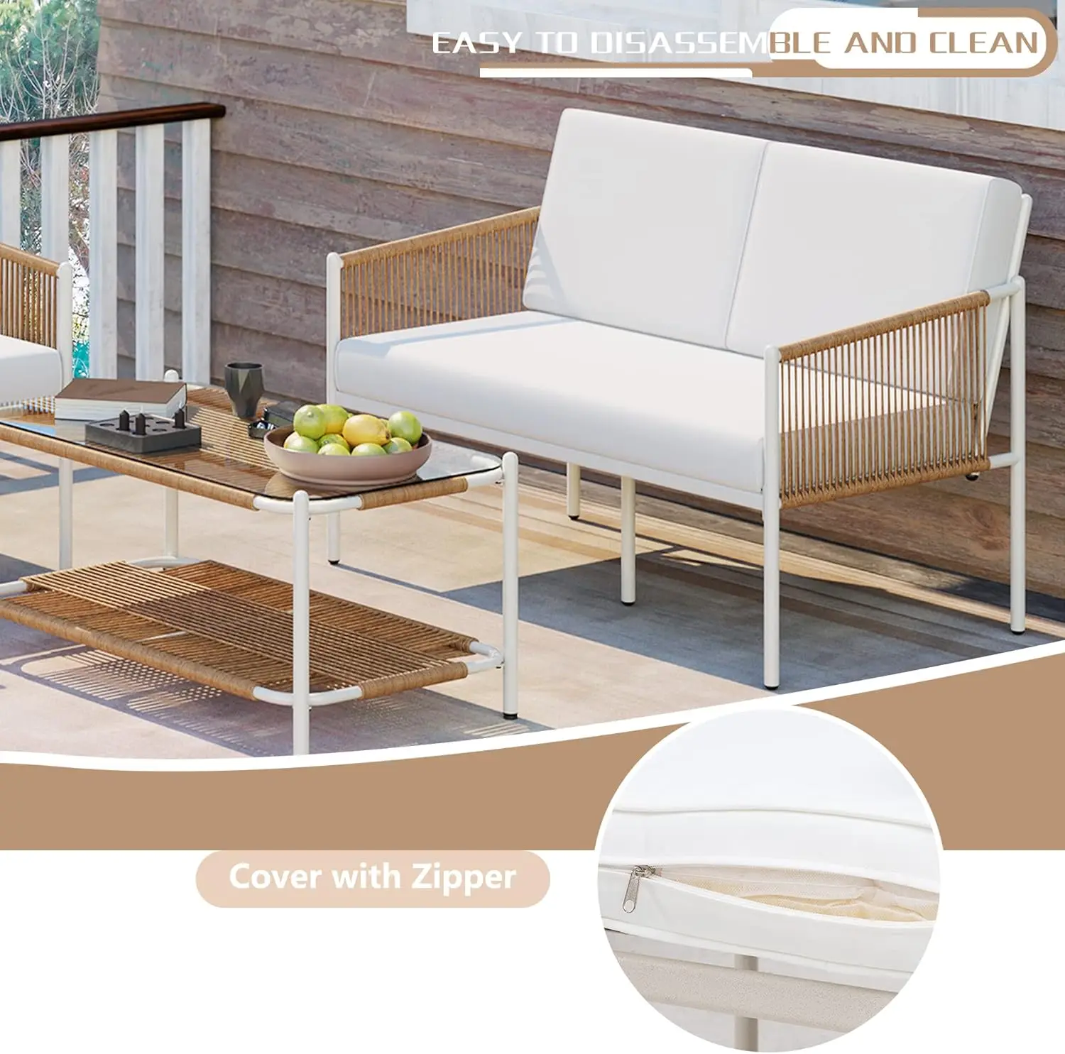 Juego de muebles de mimbre para Patio exterior, conjunto de conversación de ratán para todo tipo de clima para Patio trasero, 5 piezas