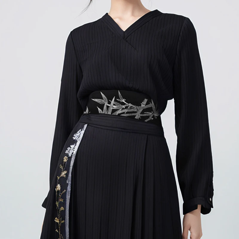 

Ancient Style Bamboo Leaf Embroidery Belt Elastic Kimono Dress Decor Waistband Vintage Style Lady Yukata Haori Obi Wide Corset