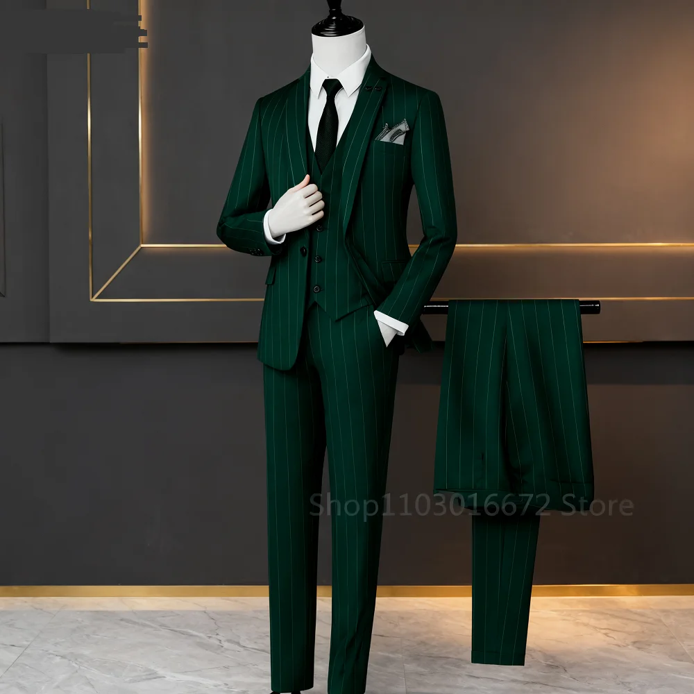 

Elegant Black Grey Men's Business 3-Piece Suit Slim Fit Wedding Jacket Vest Finesse Adjustable Ternos for Masculine Fashion