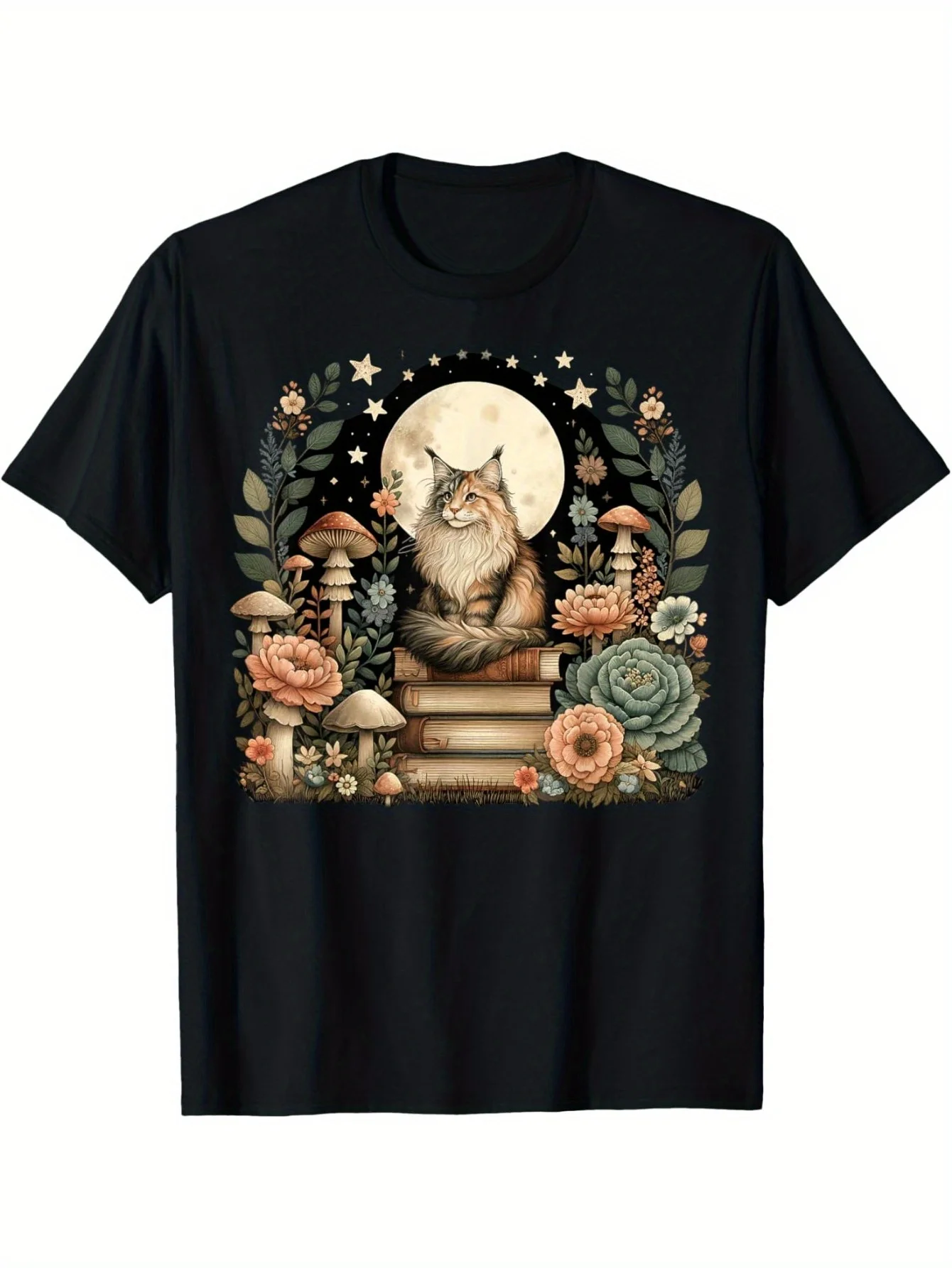 Floral Womens Cottagecore Maine Coon cat Lover T-Shirt