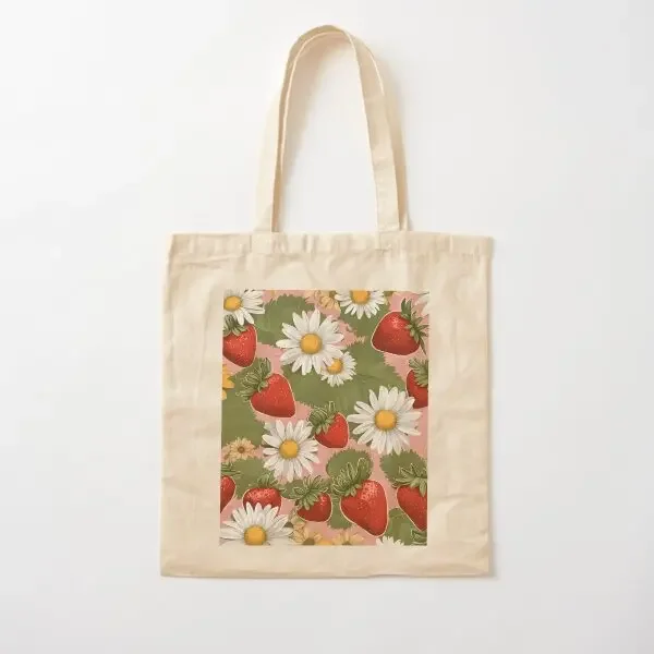 

Daisy And Strawberry Cotton Canvas Bag Handbag Travel Casual Designer Foldable Fashion Shoulder Bag Fabric Grocery Shopper