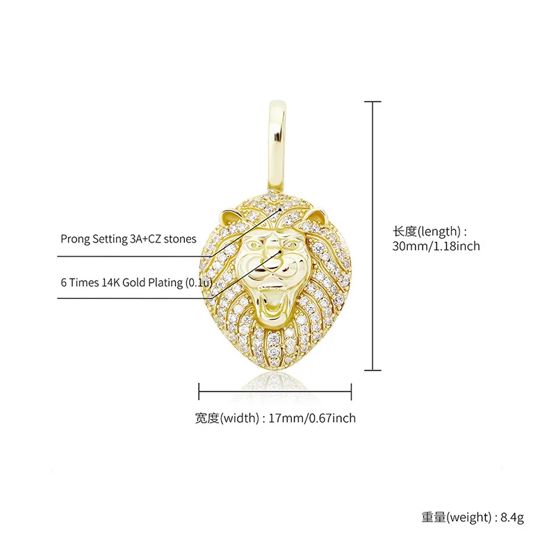 HIP Hop S925 Sterling Silver Bling Ice Out Zircon Lion Pendants Necklaces for Men Rapper Jewelry Drop Shipping