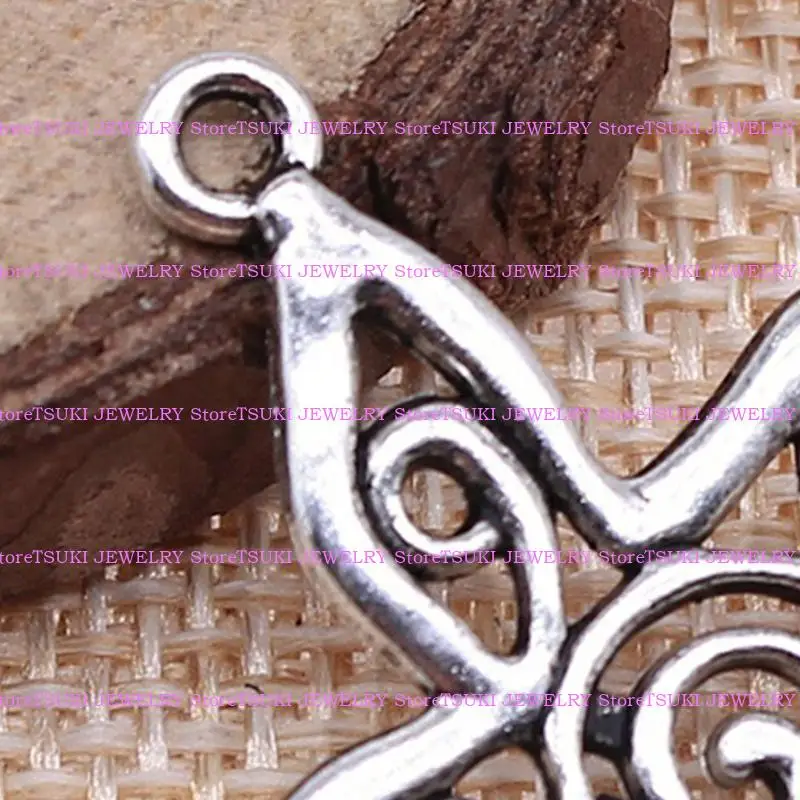 62KE Antique Silver Hang Tags Alloy Hollow Jewelry Necklace Pendant DIY Accessories