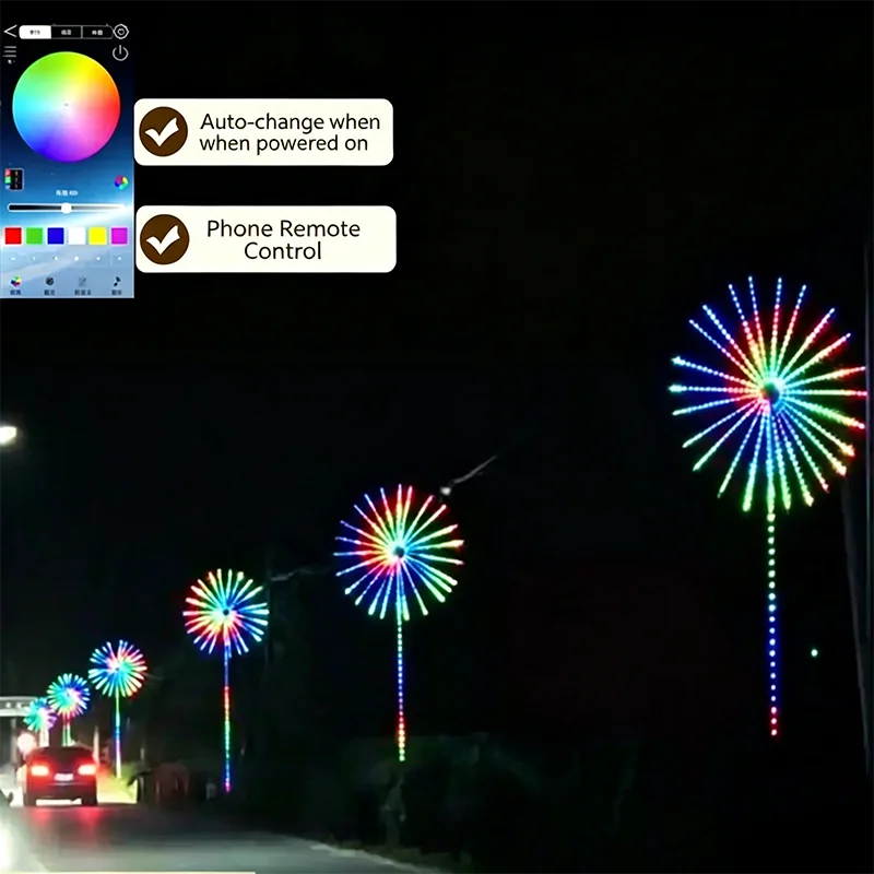 Outdoor Courtyard Lighting Double‑Sided LED Firework Light, Smart Programmable, Double‑Sided Glow Rainproof Sun‑Resistant Decora
