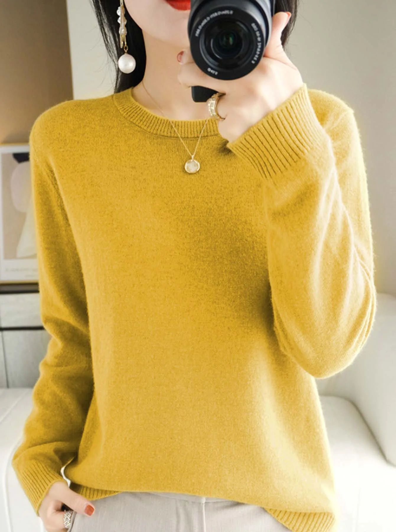 

GarbGlory Half High Neck Wool Sweater For Women In Autumn and Winter Cashmere Sweater With Loose Pullover and Knitted Base