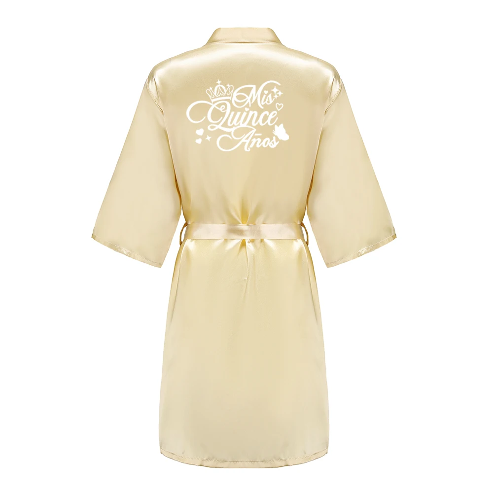 Rose Gold Princess Sweet 15 Years Girl Birthday Party Robes Quinceanera Robe Mis XV Bathrobe Satin Nightgown image 5