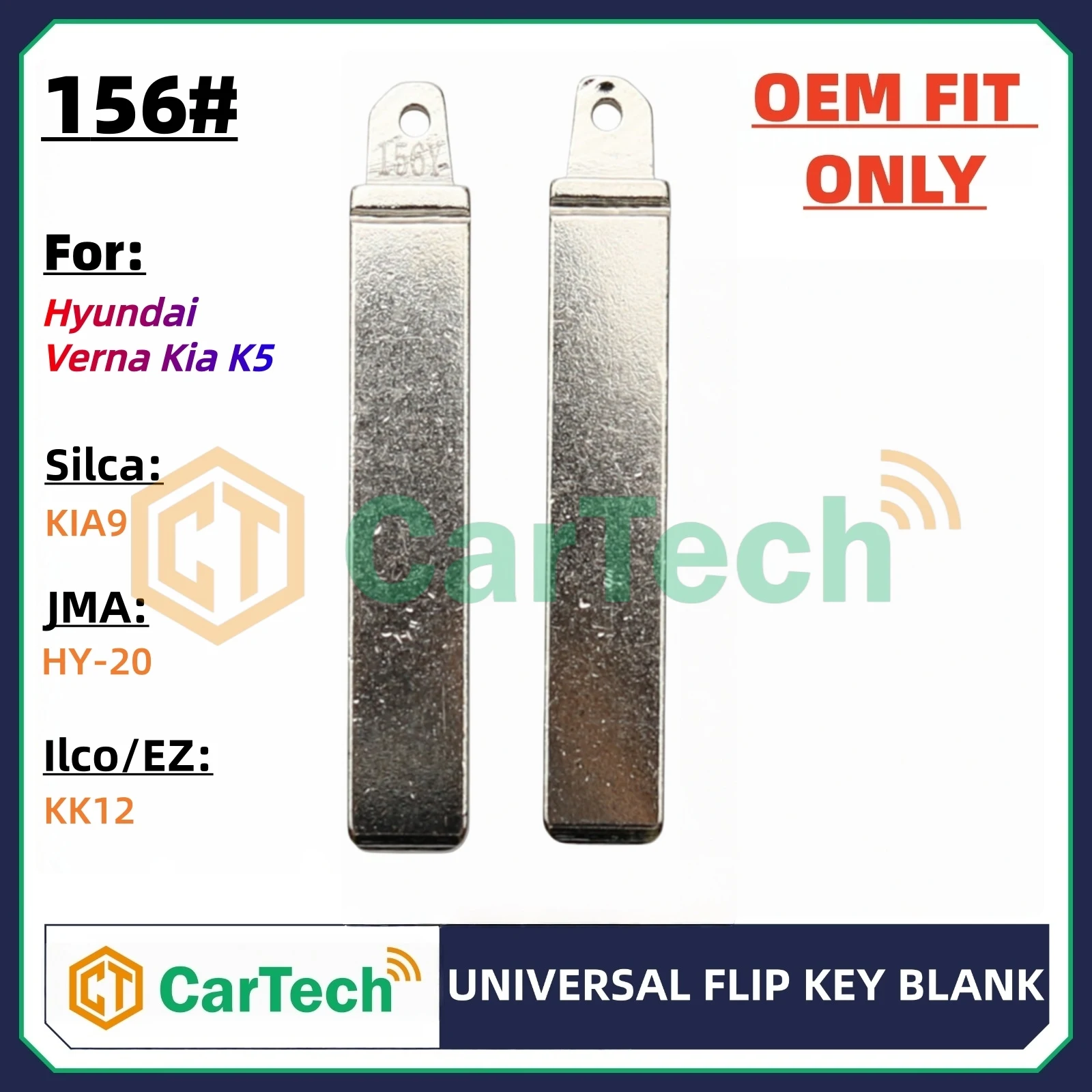 Cartech  156# OEM Style Uncut Blank Key Blade Replacement for Hyundai Verna Kia K5  Original Remote Key KIA9 HY-20 KK12