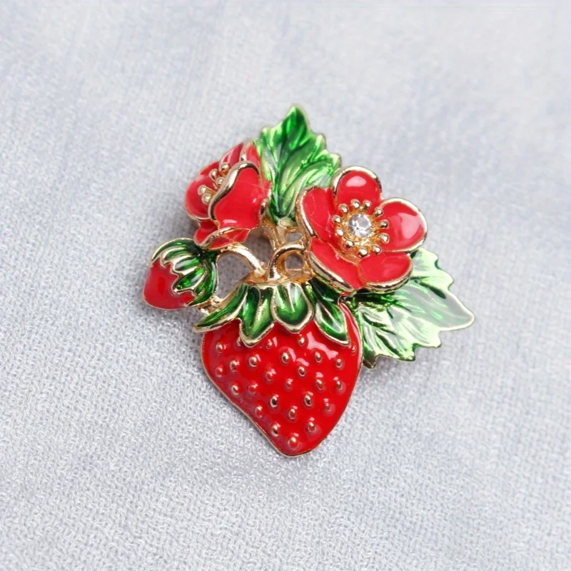 Oil Dripping Strawberry Brooch Enamel Alloy Fruit Flower Cartoon Cute Student Accessories Gift image 6