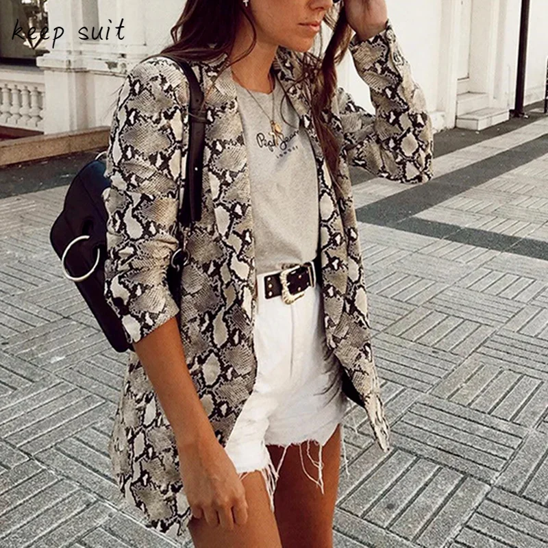 

Snake Print Blazer Female Buttonless Suit 2024 Office Lady Retro Casual Long-sleeved Jacket Fashion Commuter Temperament Blazer