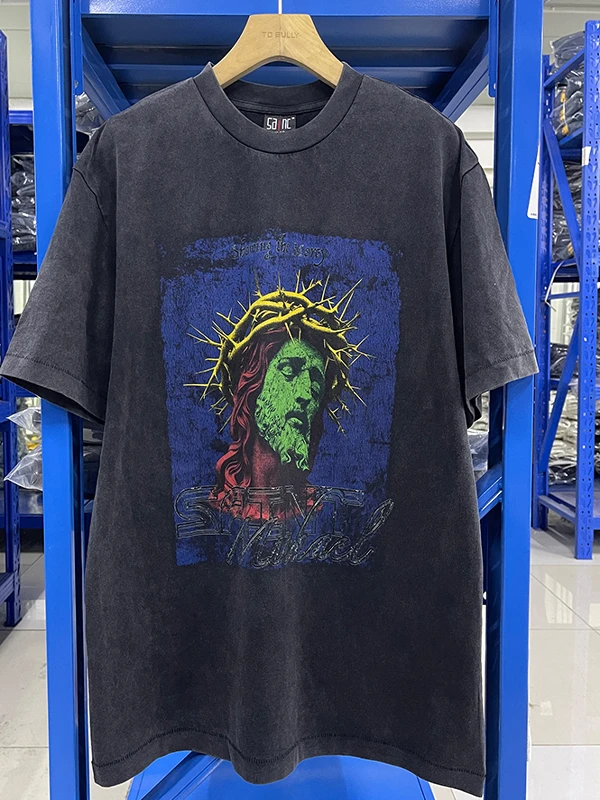 

Мужская футболка Waed ort Sve Faion Jesus Crown of Thorns 25SS, круглая, свободная посадка, молодежная трендовая весенняя коллекция