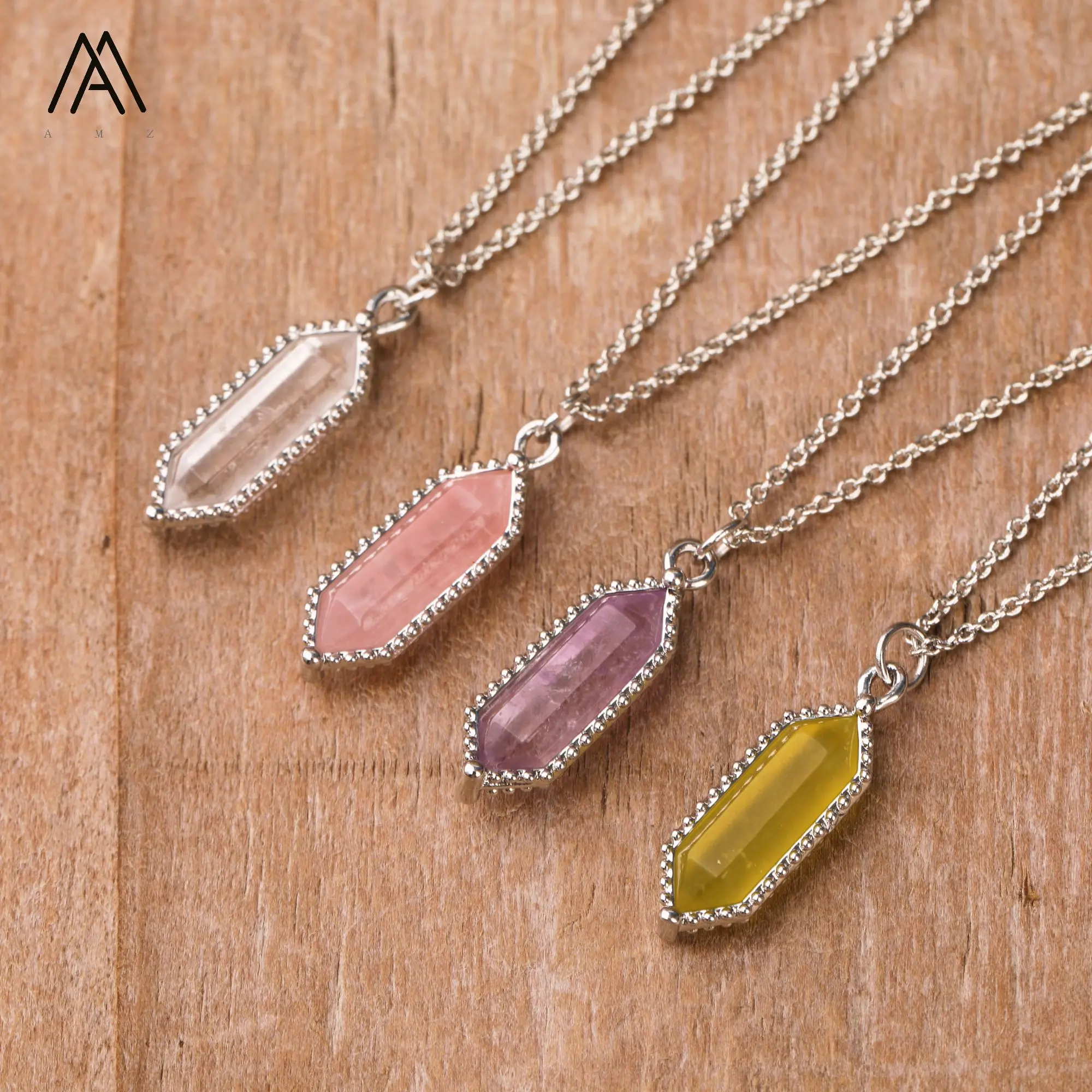 

Classy Women Healing Stone Hexagonal Pendant Chokers Necklace Designer Wedding Jewelry
