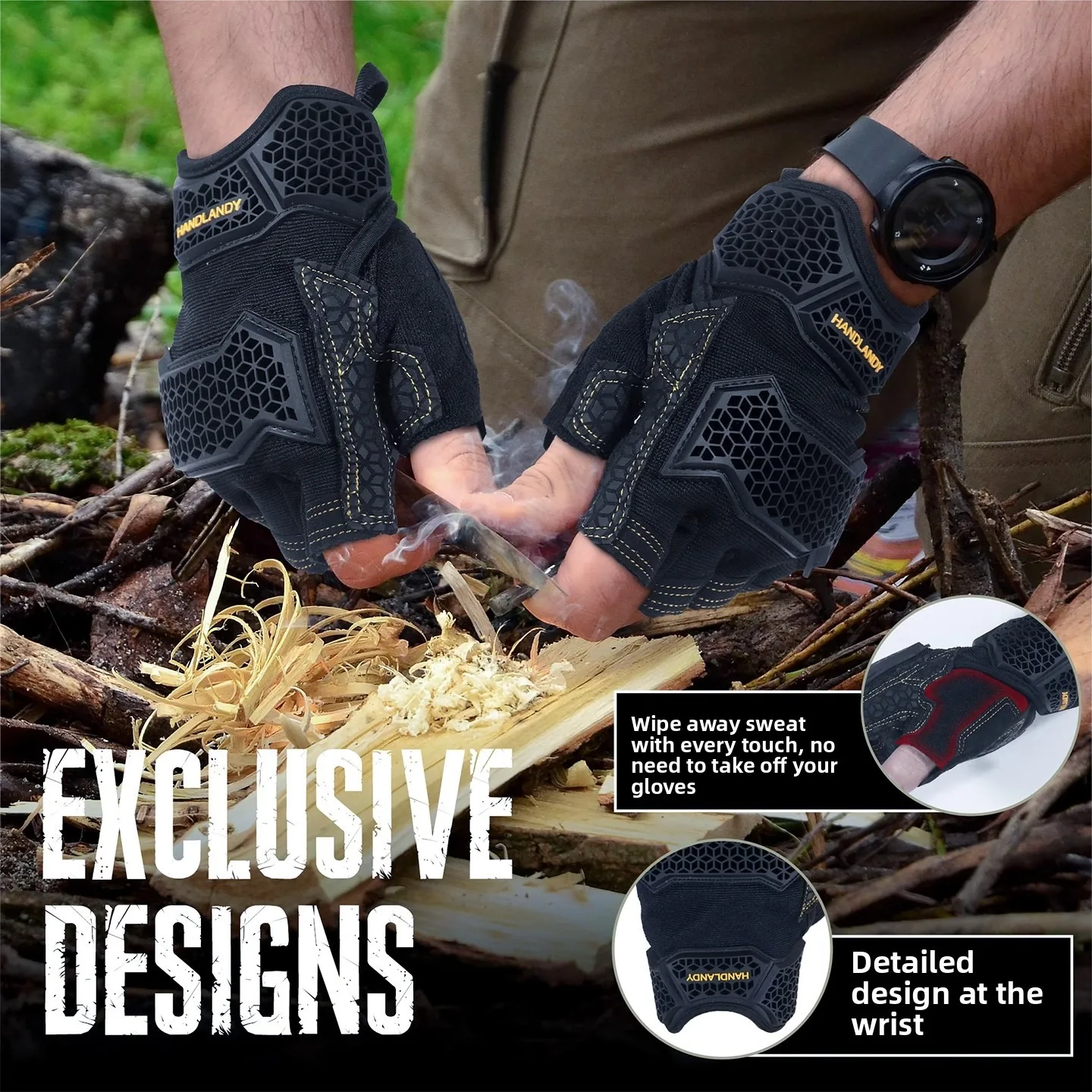 Half Finger Cut Resistant Tactical Work Gloves for Men, Anti Slip Wear Resistant Safety Gloves for Cycling Hiking Mechanical Out