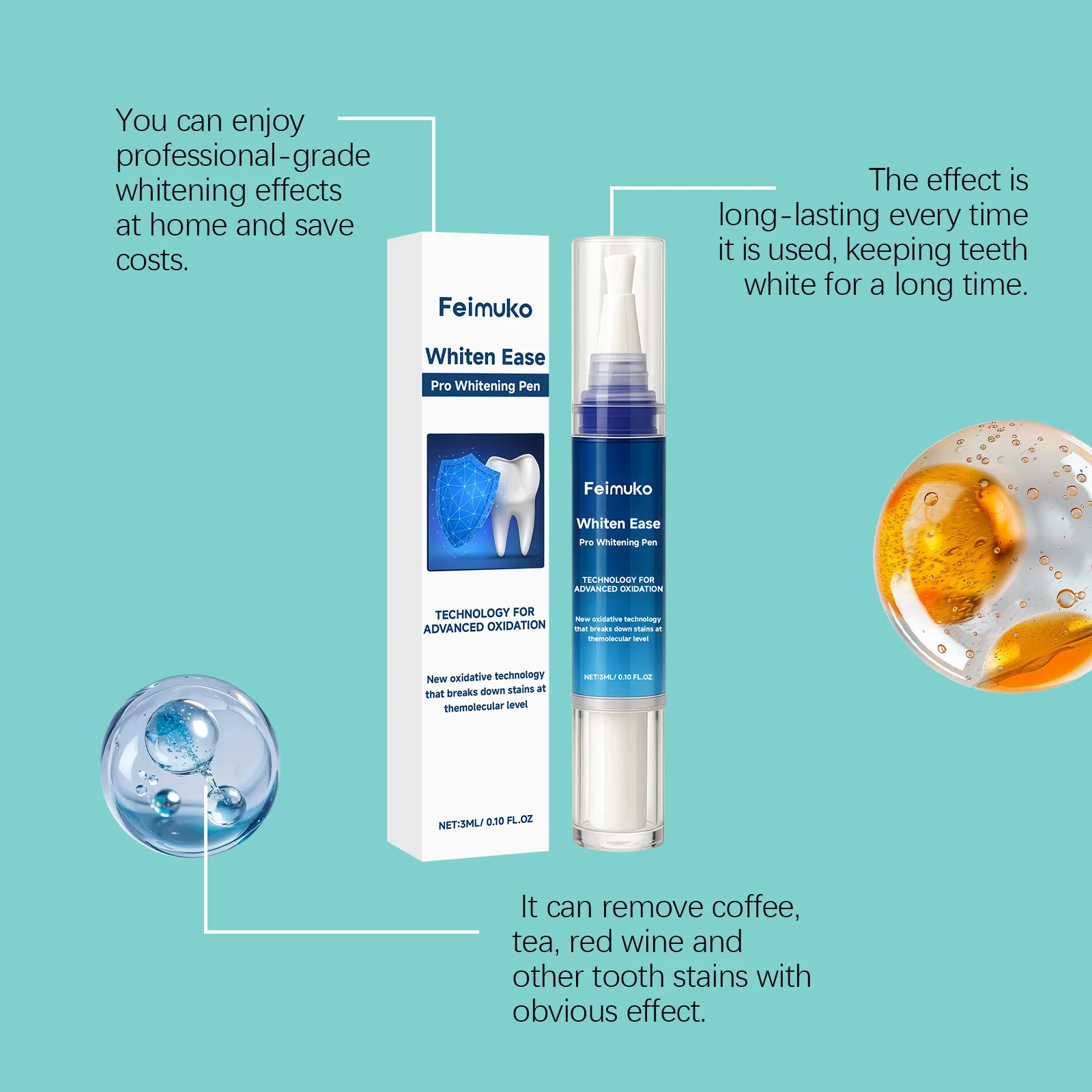 Feimuko 3mL Pro Whitening Pen Brighten Teeth Lightweight And Smooth Texture Portable Pen Design Precise Application Oral Care