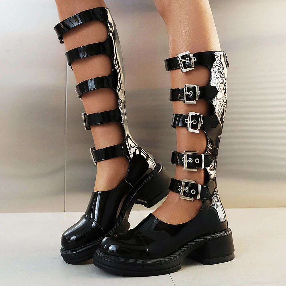 Street Style Punk Cool Boots Spring and Summer 2023 Fashion Buckle Design Chunky Heels Sandals Platform Shoes for Women,Big Size