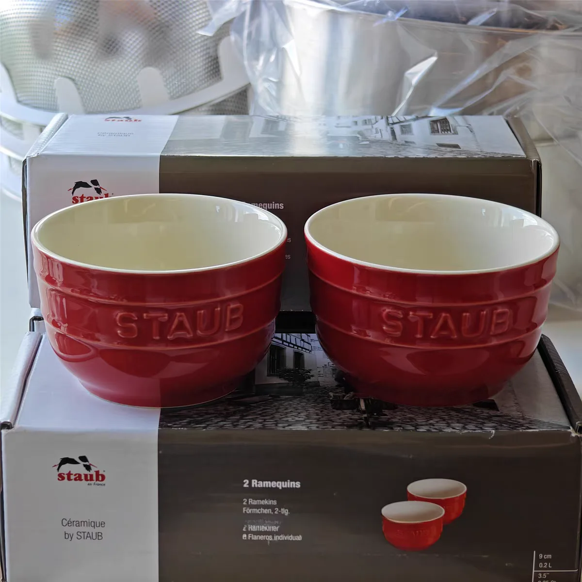 Conjunto de 2 Tigelas Pequenas de Cerâmica Esmaltada Staub 9 cm Vermelho Cereja Estilo Chinês Utensílios de Jr Seguros pa...