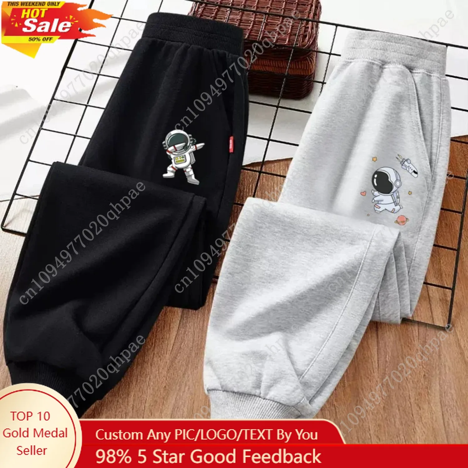 

2024 Autumn Children Sweatpants Astronaut Cartoon Trousers Boys Brand Long Pants 3-14T US Size Clothing