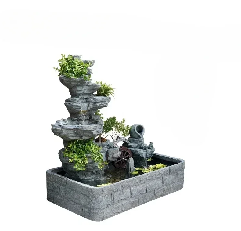 Garden rockery flowing water outdoor stone powder fish pond landscaping living room water circulation feng shui wheel ornament