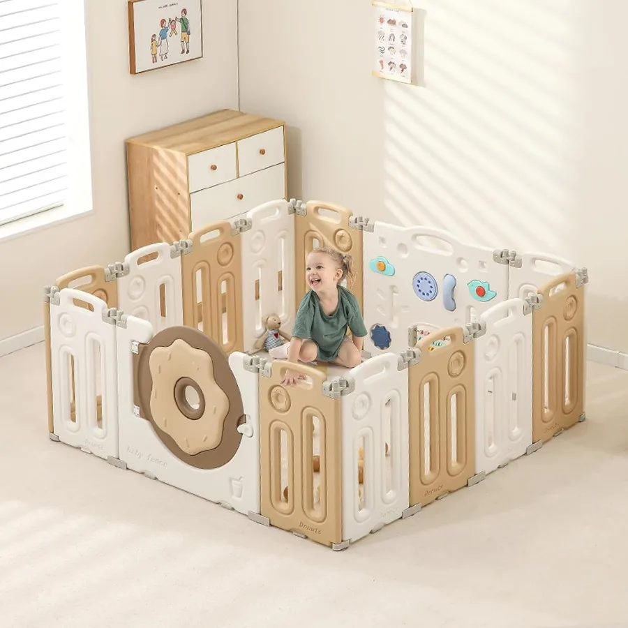 Box pieghevole per bambini Recinzione per bambini con pannello di gioco e cancello di sicurezza Penne da gioco regolabili Canti da gioco portatili per interni 14