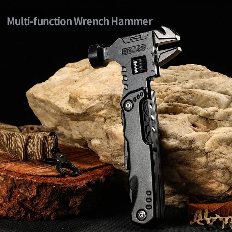 EDC Multi Tool Pliers Black Folding Multitool with Adjustable Wrench for Camping Car Emergency