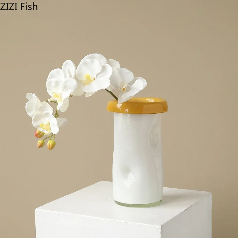 

Cute Wrinkled White Glass Vase Hydroponics Plant Pots Table Decoration Flower Arrangement Floral Vases Room Aesthetic Decor