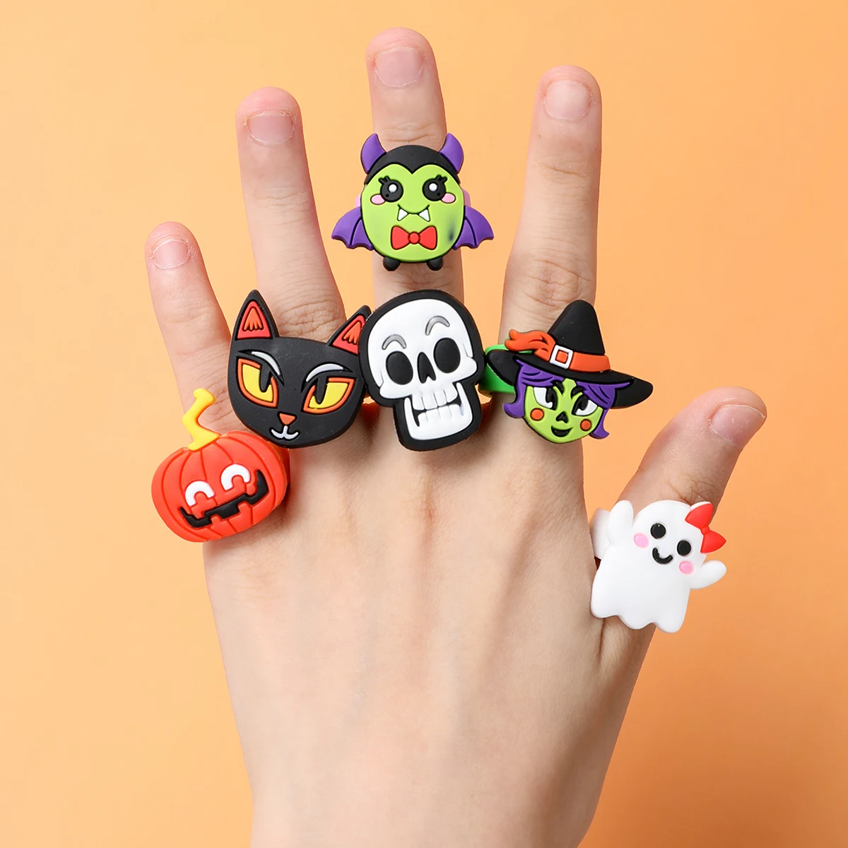 Halloween Silicone Rings Happy Halloween Party Decorations 2024 For Home Kids Adults Favors Gift Ghost Pumpkin Bat Witch Rings