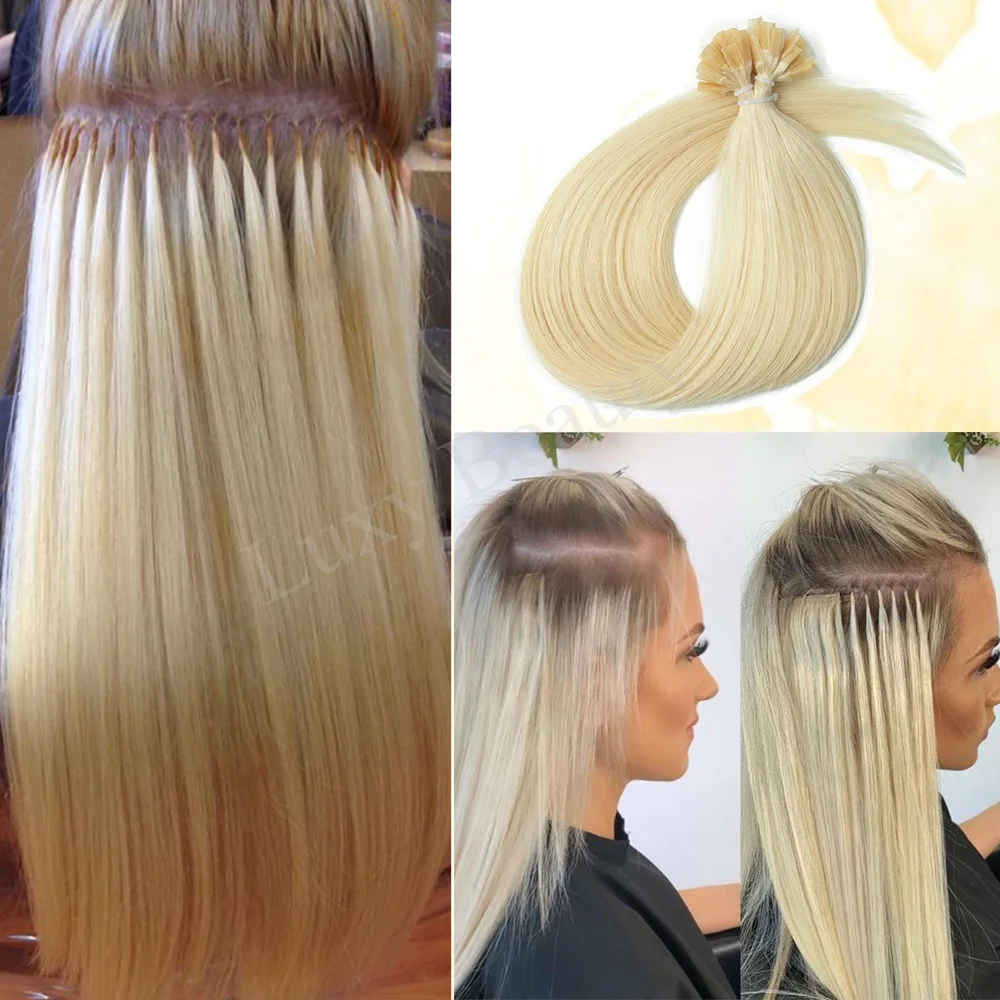 K Tip Nail Tip Extensions de cheveux cheveux humains pointe de kératine Fusion chaude Extensions de cheveux humains noir brun brun cheveux pré-collés 50pcs