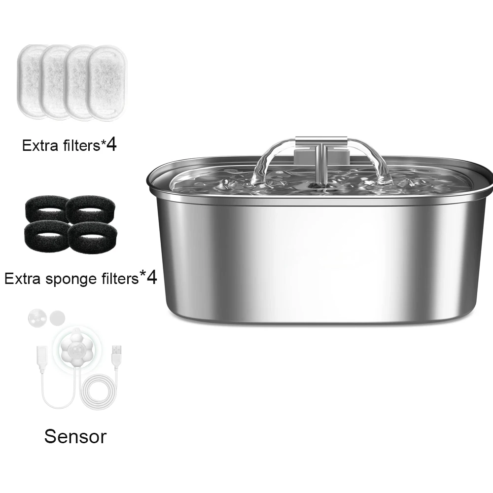 ZYfeeder 3,2 l/108 oz automatischer Katzenwasserbrunnen, Edelstahl, quadratisch, Doppelausgang, Haustier-Wasserspender, Katzen- und Hundewasserbrunnen, geräuschlos 7