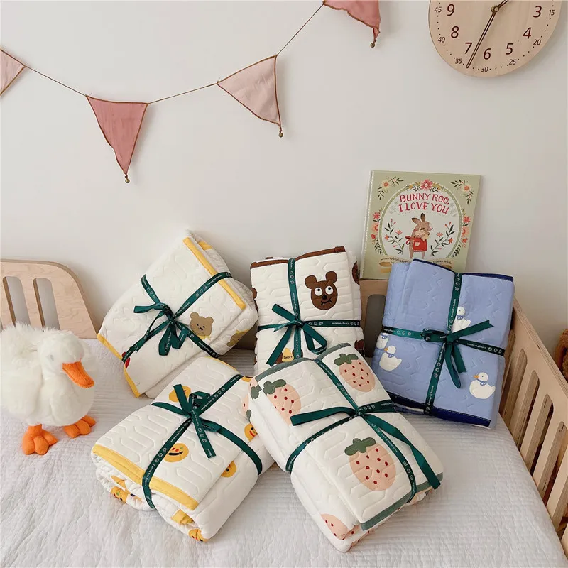 Korean Baby Cotton Mattress kids Bed Sheet, Quilted Embroidery Cartoon Bear Children's Bed linen, Newborn Baby Crib Spread.