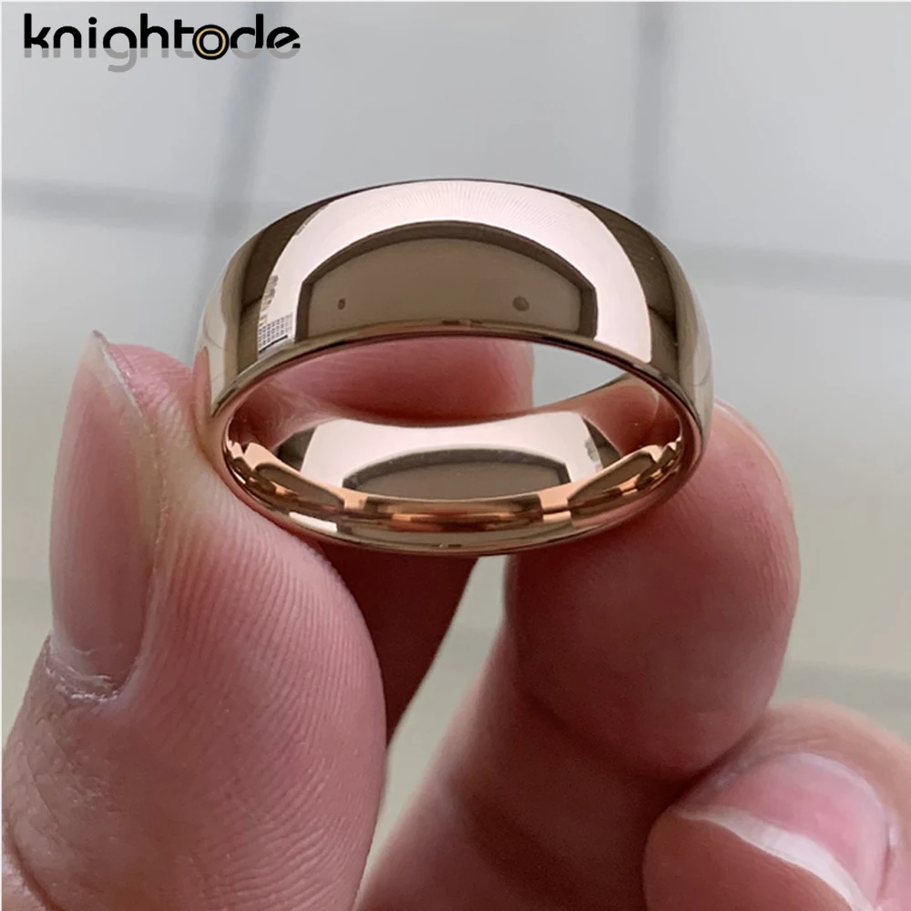 Classic Rose Gold Color Tungsten Wedding Ring For Women Men Carbide Engagement Band Dome Polished Finish Width 8mm 6mm