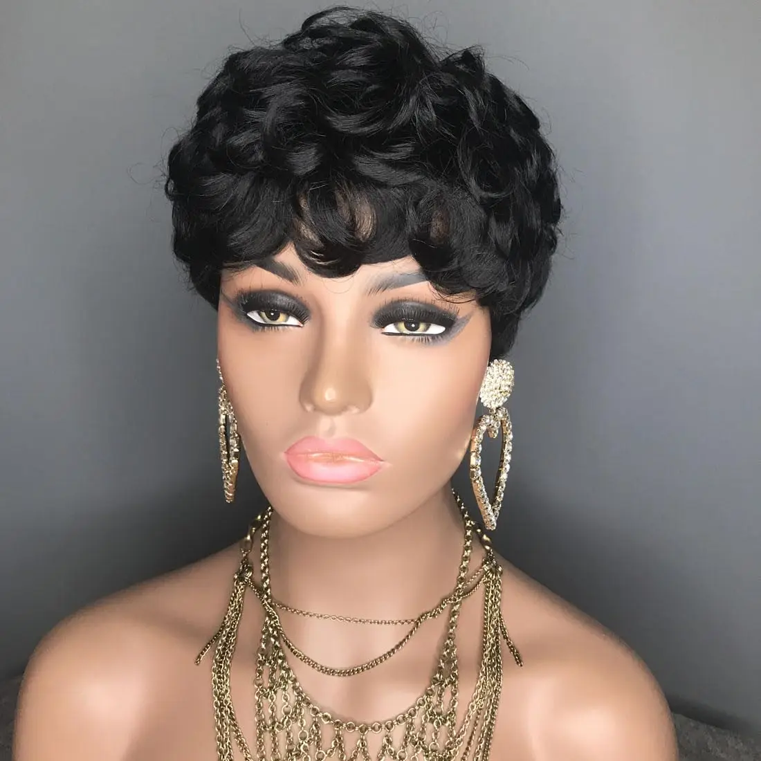 Perruque Pixie Courte Bouclée pour Femme Noire, Cheveux Synthétiques, Naturelle, Ondulée, Coupe Pixie W