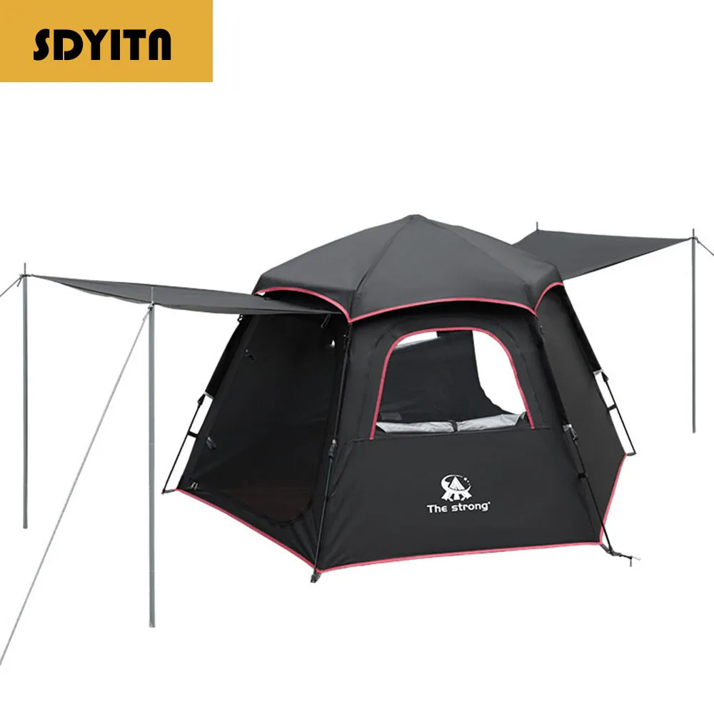 Automatic Hexagonal Tent for 3-5 People with Double Windows and Doors for Camping and Outdoor Activities