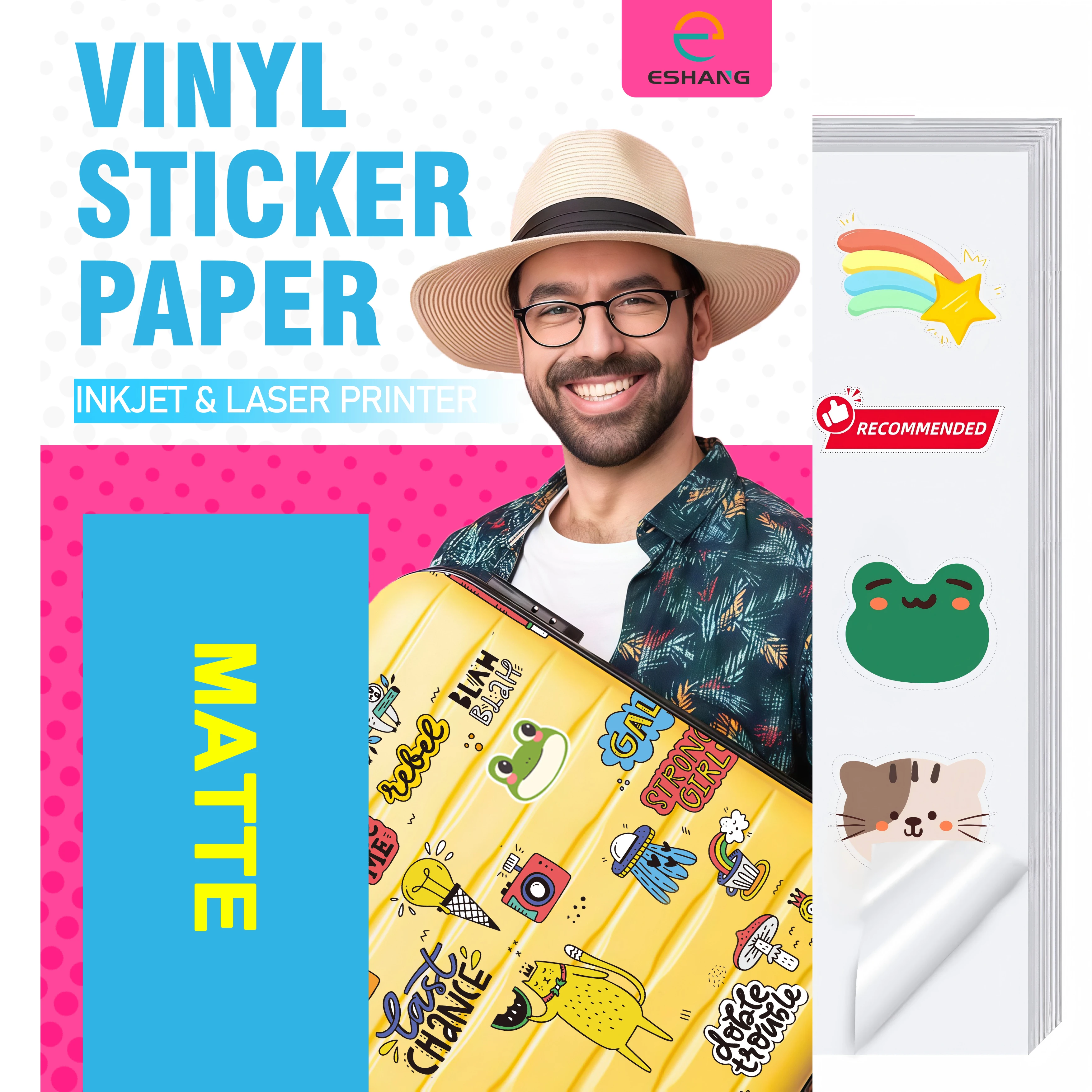 Premium Matte Printable Vinyl Sticker Paper, Waterproof White Sticker Paper for Inkjet Printers, for DIY, Labels & Small Busine
