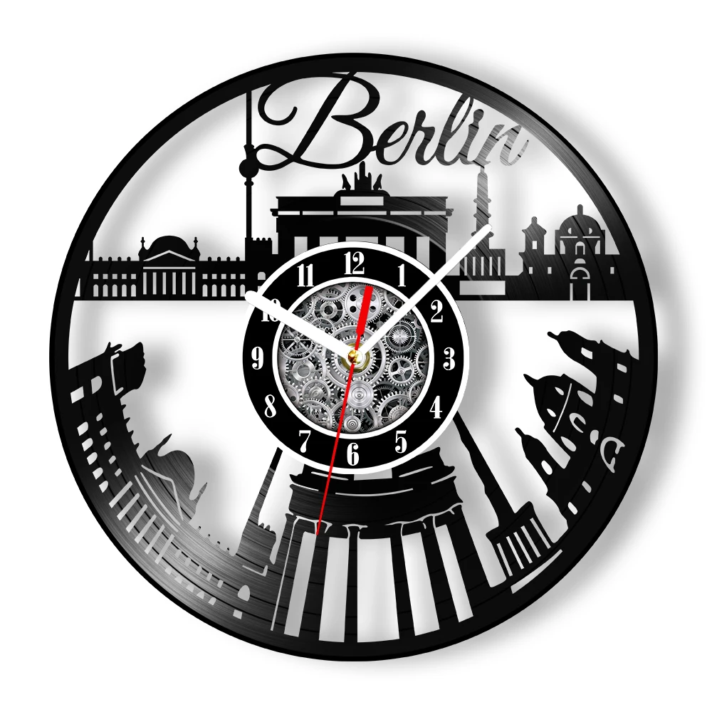 Berlin Skyline Laser Cut Longplay Vinyl Record Wall Clock Deutschland Cityscape Germany Wall Art Decorative Clock Travel Gift