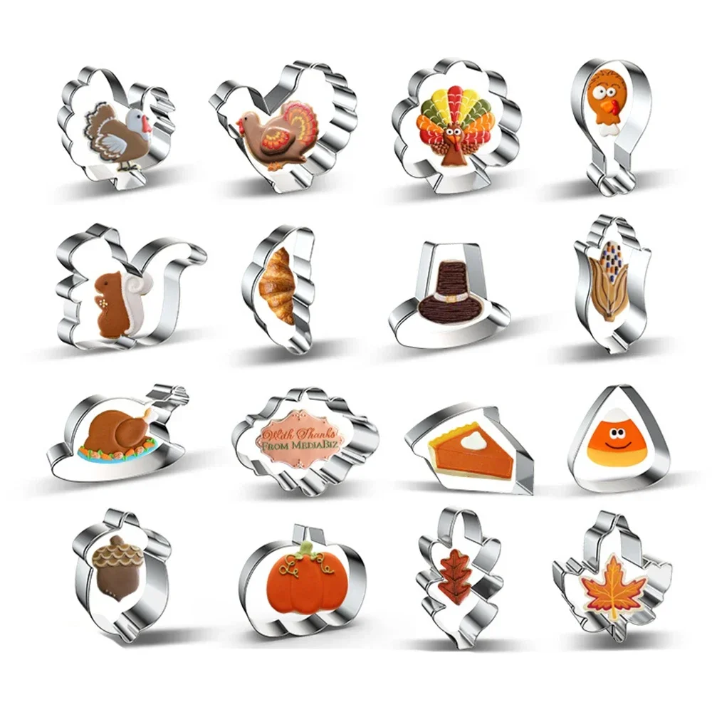 Thanksgiving Cookie Cutting Mould Stainless Steel Turkey Maple Leaf Biscuit DIY Fondant Cake Rice Ball Mould Baking Accessories