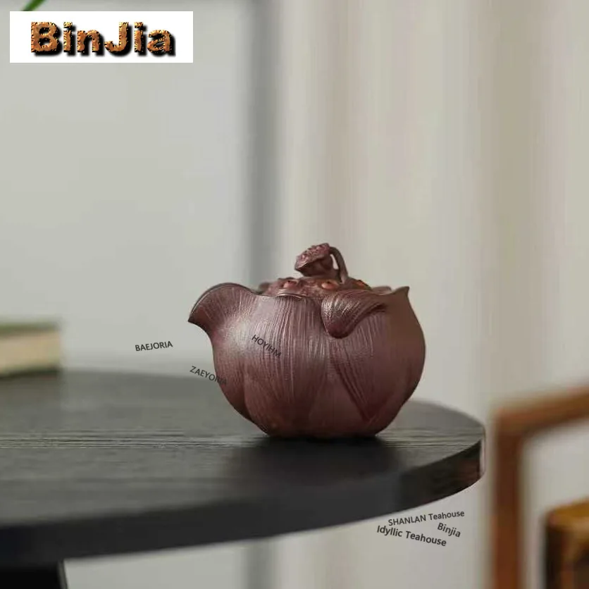 170ml Elegant Yixing Purple Clay Teapots Handmade hand Grab Pot Raw Ore Mud Tea Making Kettle Zisha Tea Set Cafes Ornaments