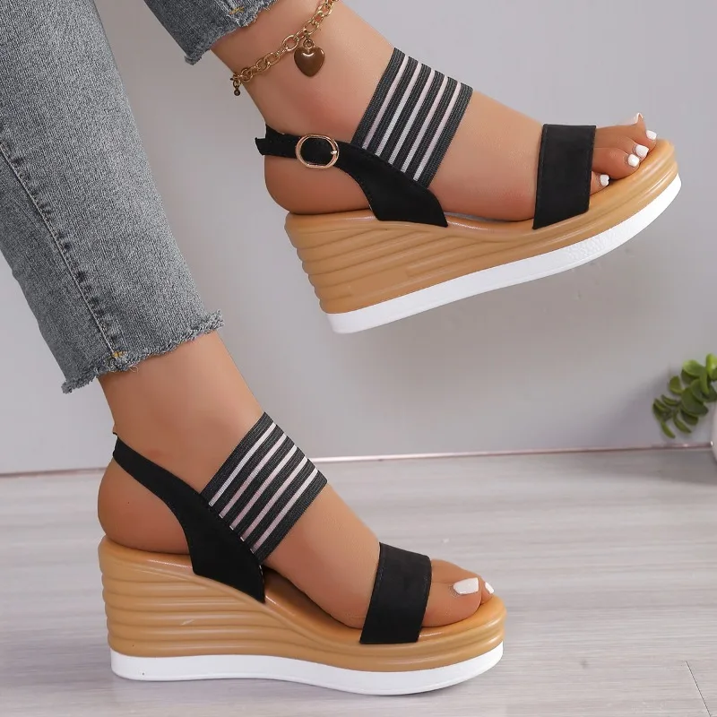 

2025 Hot Sale Women's Shoes Buckle Strap Women's Sandals Fashion Color Matching Casual Sandals Women New Plus Size Wedge Sandals