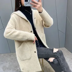 Korean Women Loose Sweater Outwear 2024 Female Medium Long Styles Mink Fur Jacket Winter Lady Fashion Windbreaker Knitted Coat
