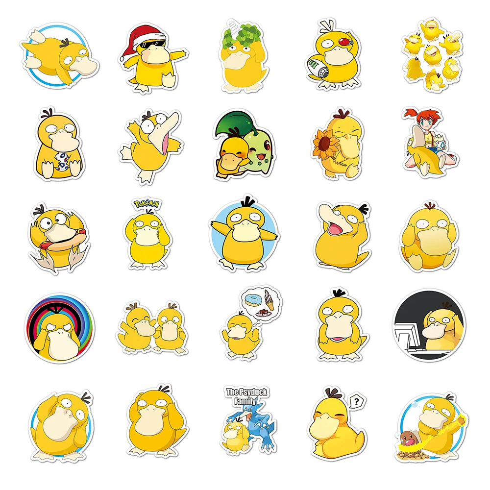 Pegatinas de dibujos animados de Pokemon Psyduck, calcomanías para monopatín, portátil, teléfono, equipaje, guitarra, impermeable, 10/30/50 piezas