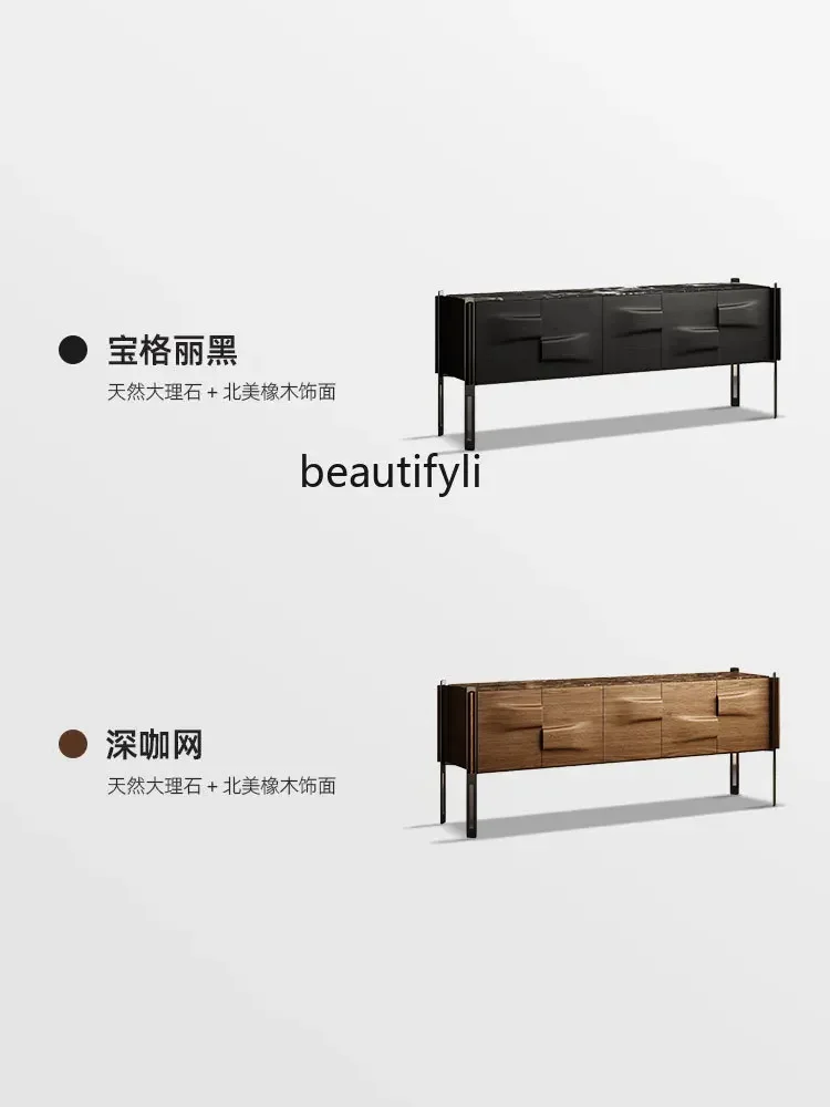 E153 Italian Minimalist Solid Wood Entryway Cabinet Modern Simple Marble Sideboard Light Luxury Villa Living Room Storage Cabine