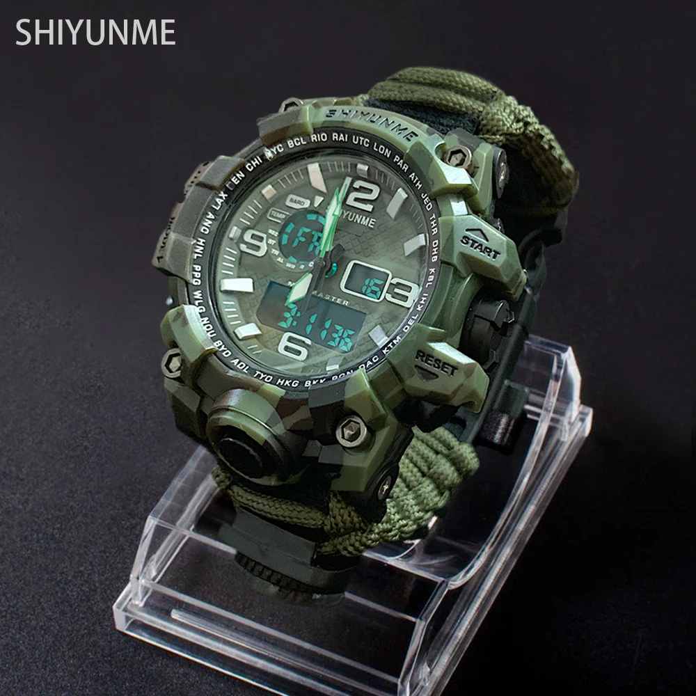 SHIYUNME Outdoor Survival Men Watch Multifunctional Waterproof Military Tactical Paracord Watch Compass Thermometer Men\'s watch