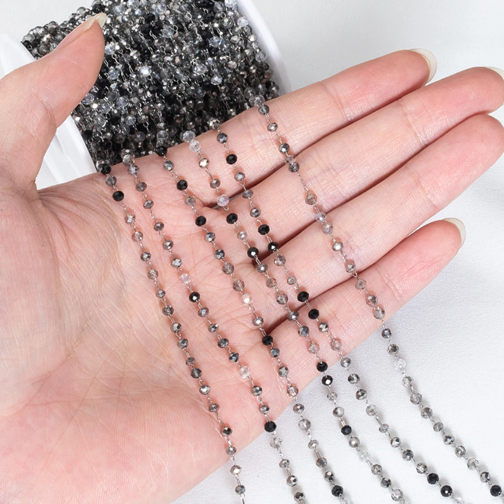 2Meters 1Meter Stainless Steel Gray Beads Chain Natural Stone Crystal Beaded Chain Necklace Bracelet Supplies Jewelry Making DIY