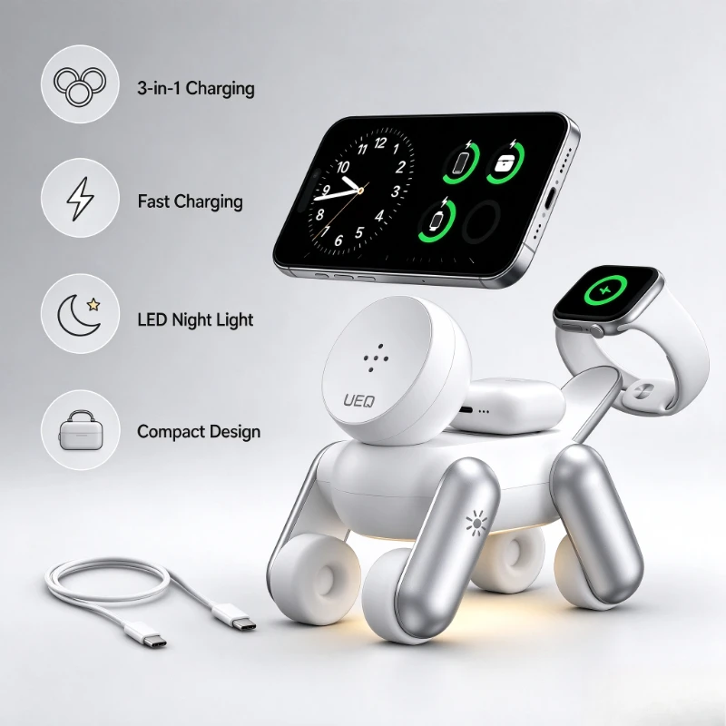 3 in 1 Wireless Charger For iPhone 17 16 15 14 13 Apple Watch AirPods Fast Charging Station Desktop Charger Dock Stand LED Night