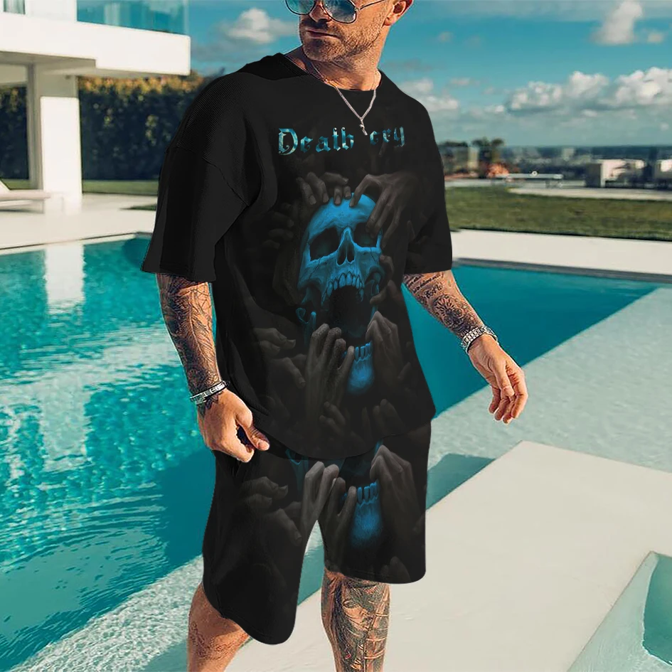 Summer Men's Set Vintage Skull 3D Print Men T-Shirt Suit Fashion Men Tracksuit Sets Oversized Male Jogging Outfit Man Clothing