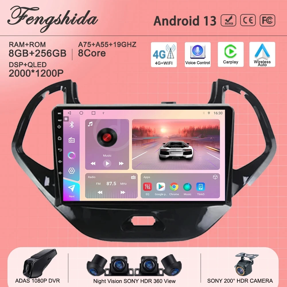 Android13 Voor Ford Figo Ka 2015 2016 2017 2018 Autoradio Multimedia Speler Navigatie Geen 2din Dvd Stereo Head Unit Wifi Scherm